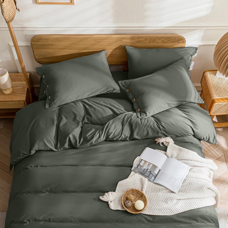 JELLYMONI Cotton Duvet Cover Full Size - Gray Comforter Cover with Button 100% Washed Cotton 3PCS Breathable Soft Solid Bedding Set Duvet Cover 80Ã—90in & 2 Pillowcases (NO Comforter) - Image 3